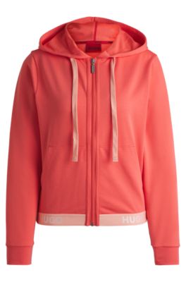 Relaxed-fit hoodie with logo waistband, Light Red