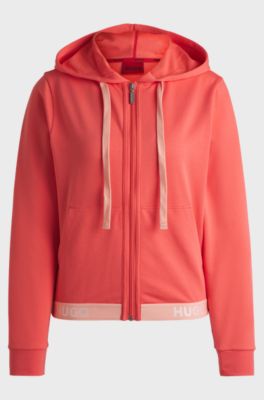 Relaxed-fit hoodie with logo waistband, Light Red