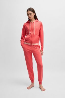 Felpa con cappuccio relaxed fit con elastico in vita con logo, Rosso chiaro