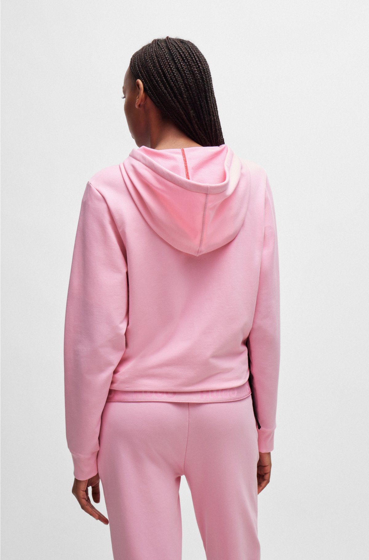 Cotton-blend zip-up hoodie with logo waistband, light pink