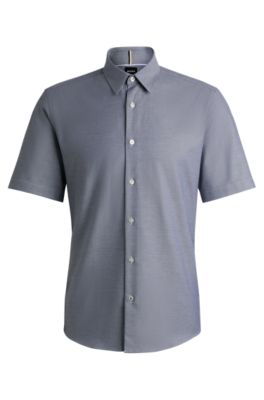 BOSS - Regular-fit shirt in easy-iron structured stretch cotton