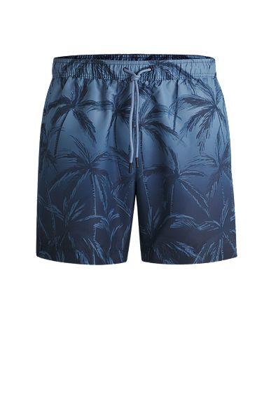 Quick-dry swim shorts with seasonal print, Dark Blue