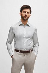 Slim-fit shirt in striped cotton, Light Green
