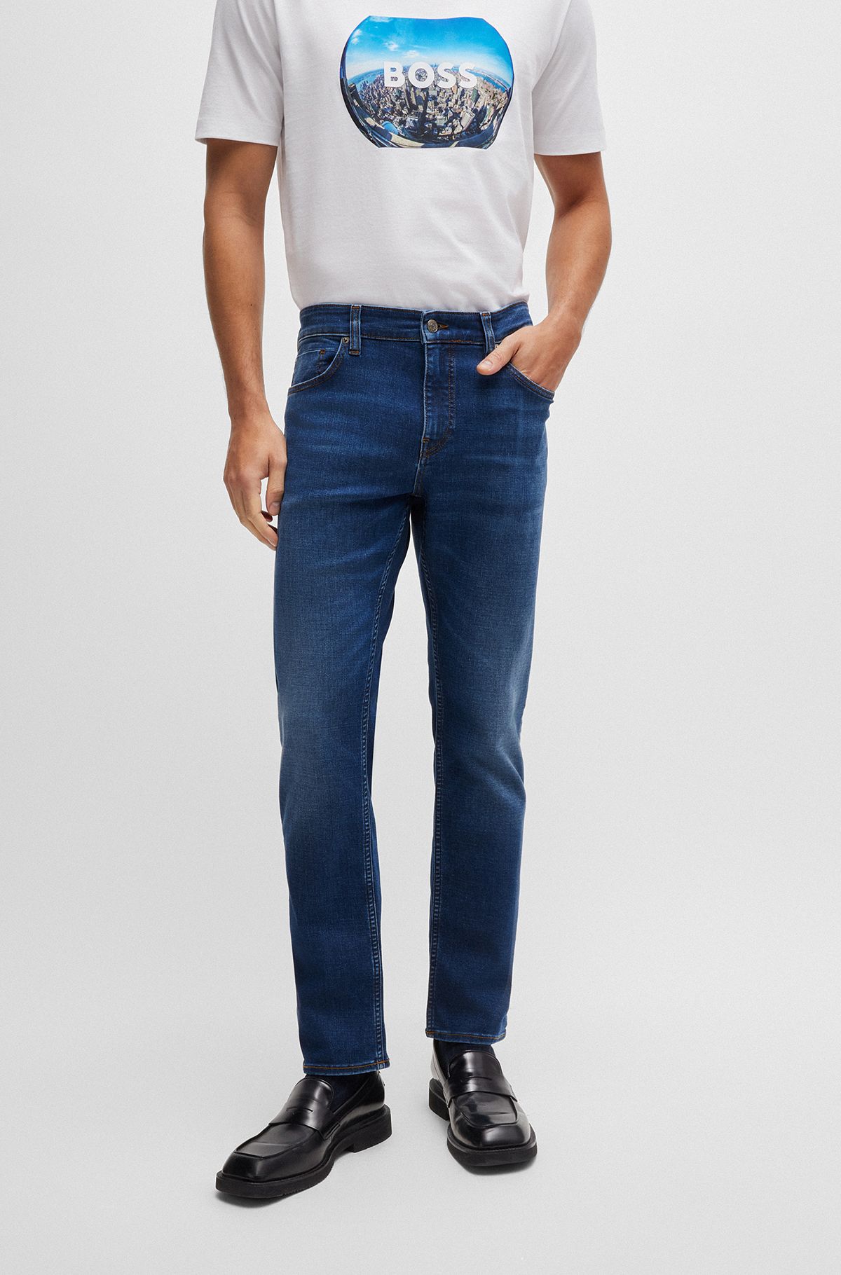 Slim-fit jeans in dark-blue super-soft denim, Blue
