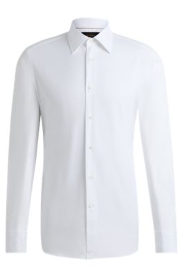 Slim-fit shirt in micro-structured stretch cotton, White