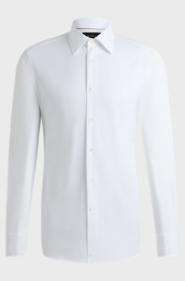 Slim-fit shirt in micro-structured stretch cotton, White