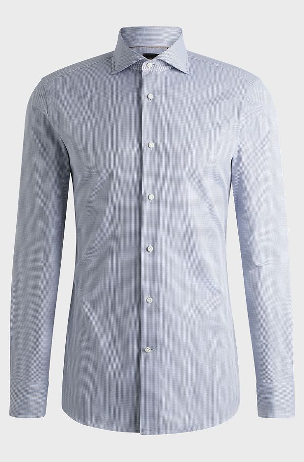 Slim-fit shirt in micro-structured cotton, Light Blue