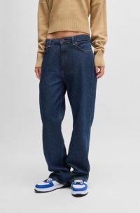 Blauwe jeans van comfortabel stretchdenim met een peper-en-zouteffect, Donkerblauw