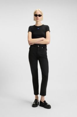Mom jeans in black stretch denim, Black