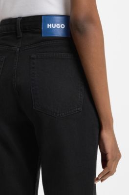 Jeans mom-fit in denim elasticizzato nero, Nero
