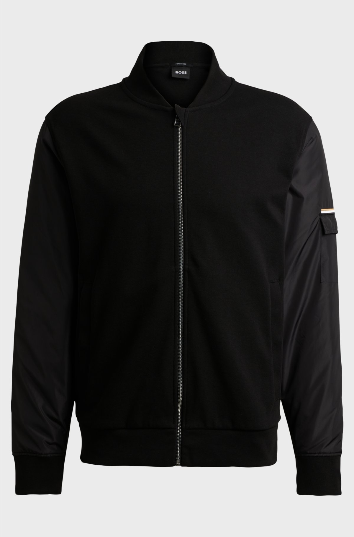 Cotton-blend zip-up sweatshirt with signature-stripe detail, Black