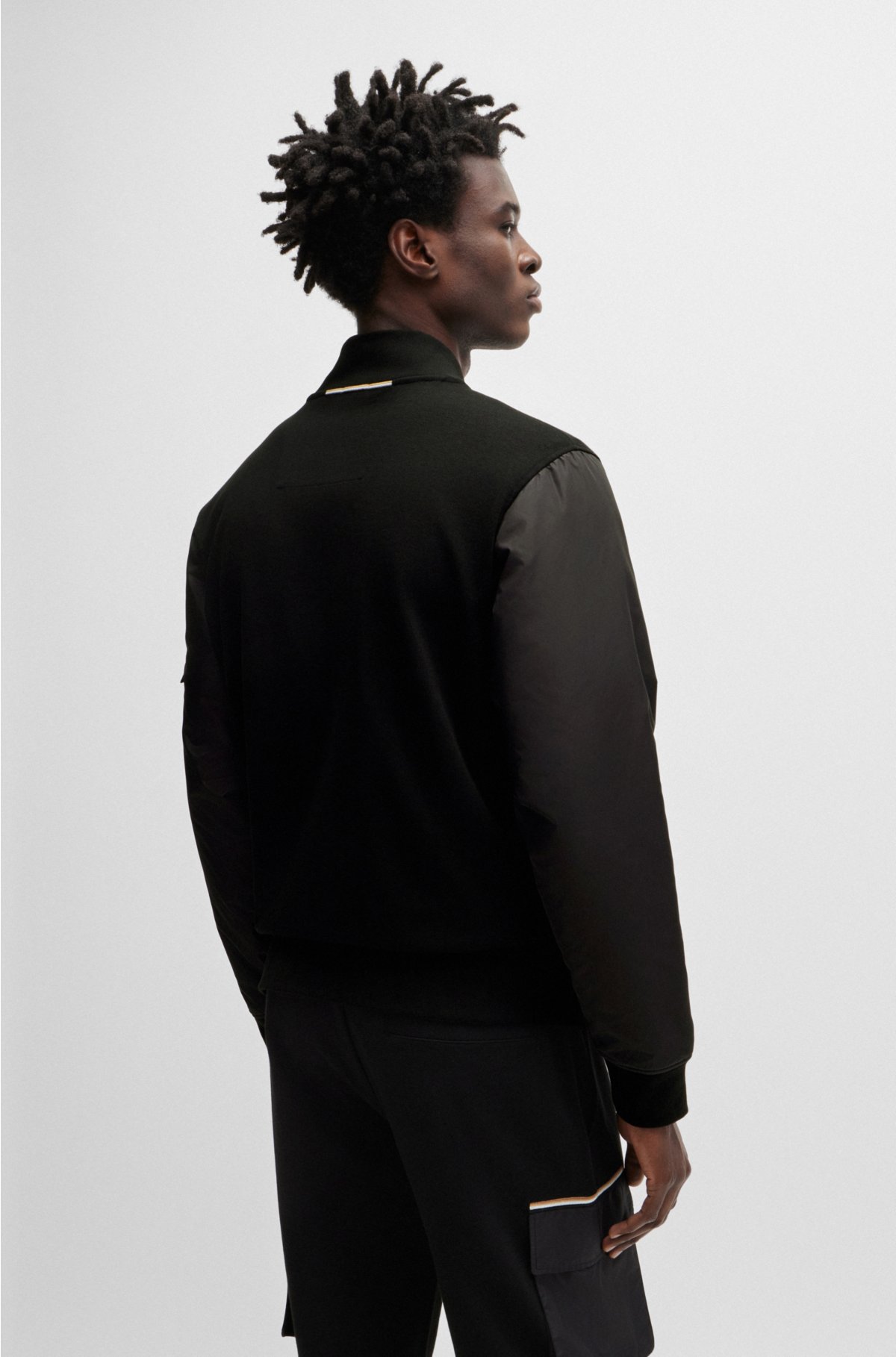 Cotton-blend zip-up sweatshirt with signature-stripe detail, Black