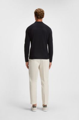 Cotton-blend polo sweater with zipped placket, Dark Blue