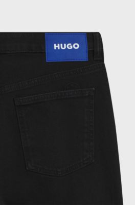 Jeans straight fit in denim elasticizzato nero, Nero