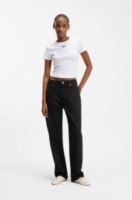 Jeans de corte recto en denim el&aacute;stico negro, Negro