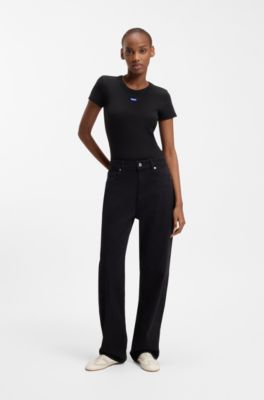 Jean Straight en denim stretch noir, Noir
