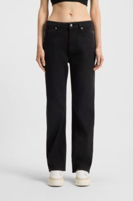 Straight-fit jeans in black stretch denim, Black