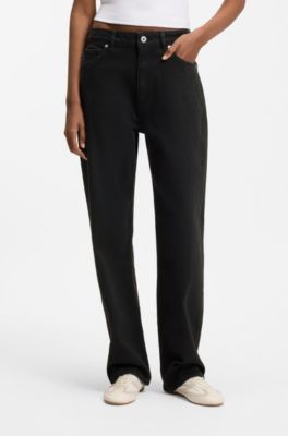 Straight-fit jeans in black stretch denim, Black