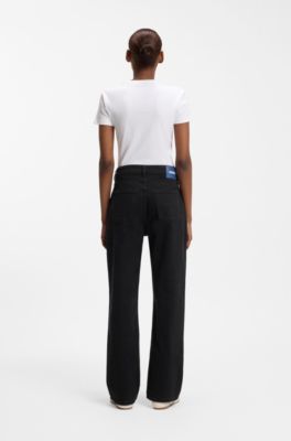 Straight-fit jeans in black stretch denim, Black