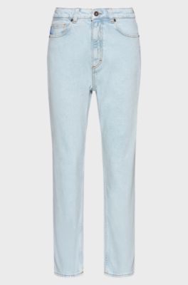 Jean Mom en denim stretch bleu vert, bleu clair