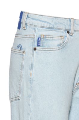 Mom jeans in aqua stretch denim, Light Blue