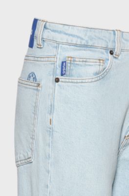 Mom jeans in aqua stretch denim, Light Blue