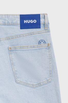 Mom jeans in aqua stretch denim, Light Blue