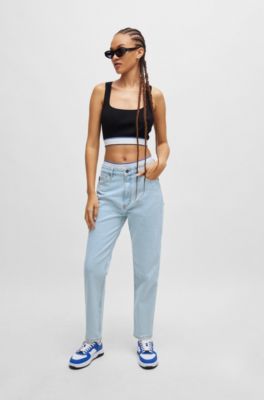 Mom jeans in aqua stretch denim, Light Blue