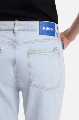 Mom jeans in aqua stretch denim, Light Blue