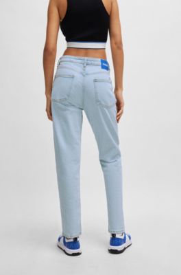 Mom jeans in aqua stretch denim, Light Blue