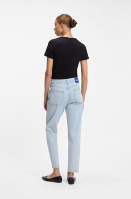 Mom jeans in aqua stretch denim, Light Blue
