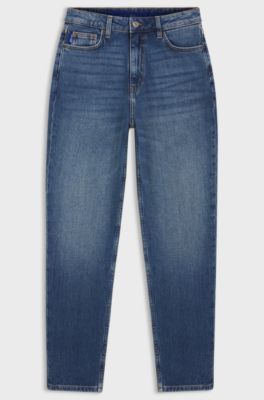 Mom jeans in medium-blue stretch denim, Blue