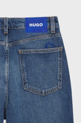 Jean Mom en denim stretch bleu, Bleu