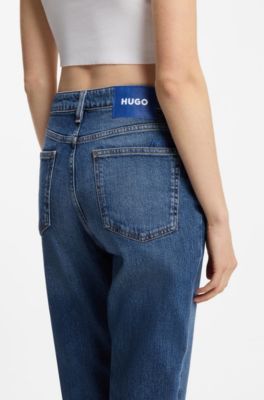 Mom jeans in medium-blue stretch denim, Blue