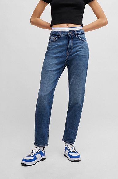 Mom jeans in medium-blue stretch denim, Blue