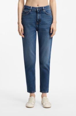Jean Mom en denim stretch bleu, Bleu