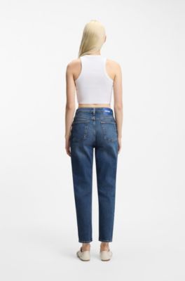 Mom Jeans aus mittelblauem Stretch-Denim, Blau