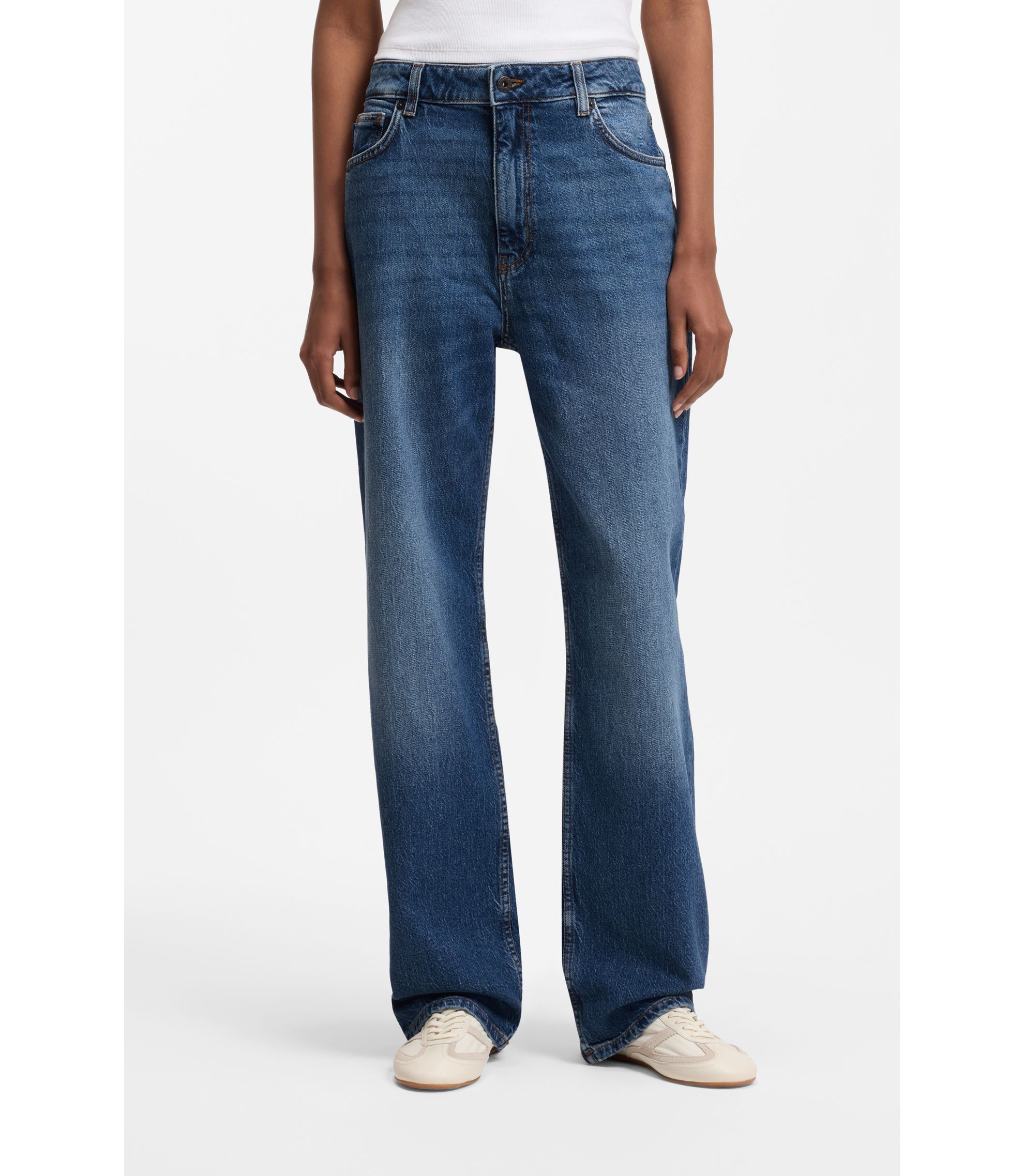 Lange Straight-Fit Jeans aus blauem Stretch-Denim