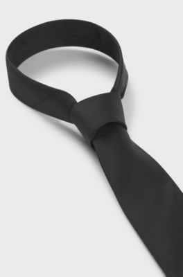 Silk-blend tie with jacquard weave, Black