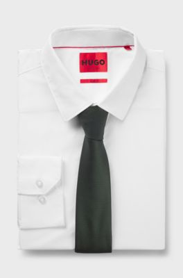 Silk-blend tie with jacquard weave, Dark Green