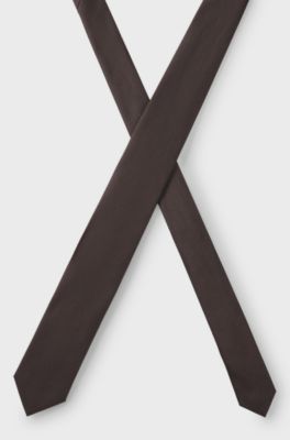 Silk-blend tie with jacquard weave, Brown