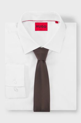 Silk-blend tie with jacquard weave, Brown