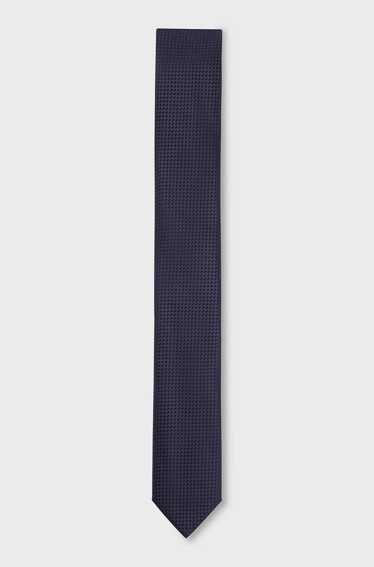 Silk tie with all-over jacquard pattern, Dark Blue