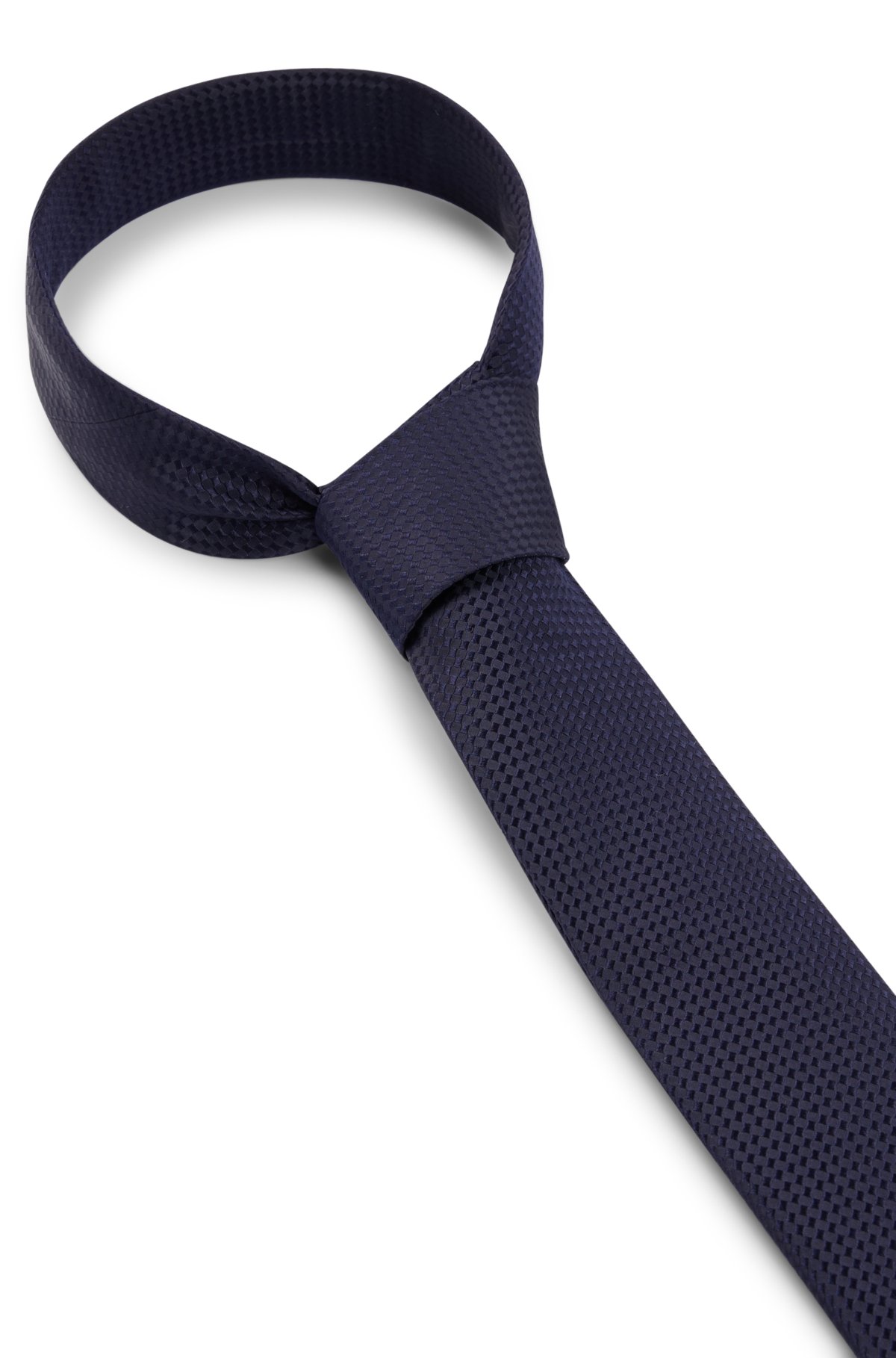 Silk tie with all-over jacquard pattern, Dark Blue