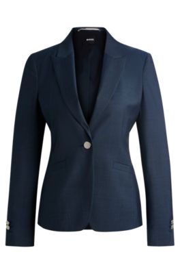 Slim-fit jacket in denim-effect virgin-wool twill, Dark Blue