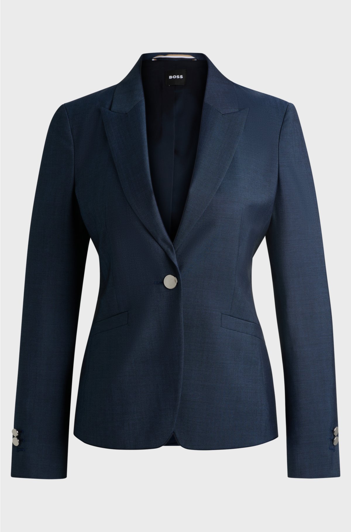 Slim-fit jacket in denim-effect virgin-wool twill, Dark Blue
