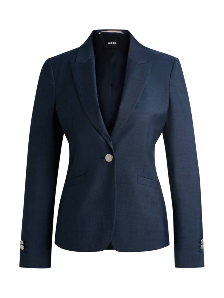 Artikel klicken und genauer betrachten! - Eleganter BOSS Blazer mit schmaler Passform. Der Ein-Knopf-Style ist aus Schurwoll-Twill in Denim-Optik gefertigt. Dieses Produkt wird mit nachhaltiger gewonnener Wolle gefertigt. Nachhaltiger gewonnen bedeutet für uns mulesingfrei unter Einhaltung der "Fünf Freiheiten für das Tierwohl". | im Online Shop kaufen