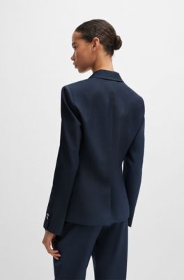 Slim-fit jacket in denim-effect virgin-wool twill, Dark Blue