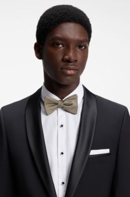 Pre-tied bow tie in a silk blend, Light Beige