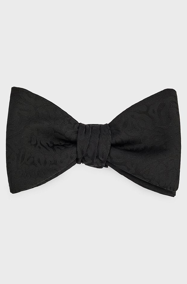 Silk-blend bow tie with animal jacquard, Black